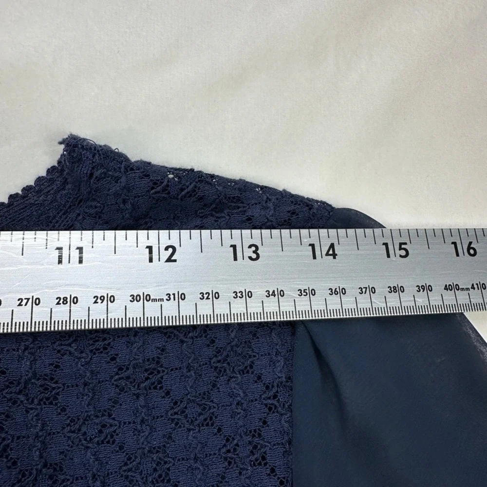 Free‎ People Navy Blue Textured Top Sheer Balloon Long Sleeve Blouse XS